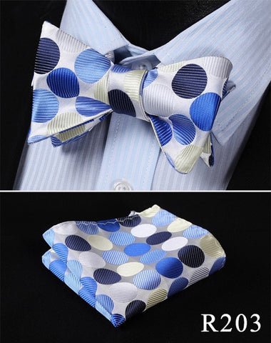 Polka Dot 100%Silk Jacquard Woven Men Butterfly Self Bow Tie BowTie Pocket Square Handkerchief Hanky Suit Set #RD2