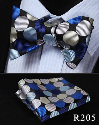 Polka Dot 100%Silk Jacquard Woven Men Butterfly Self Bow Tie BowTie Pocket Square Handkerchief Hanky Suit Set #RD2