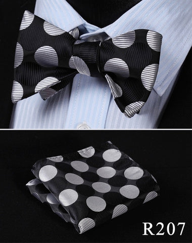 Polka Dot 100%Silk Jacquard Woven Men Butterfly Self Bow Tie BowTie Pocket Square Handkerchief Hanky Suit Set #RD2