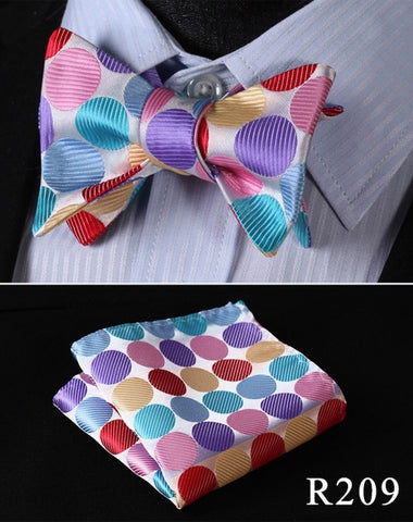 Polka Dot 100%Silk Jacquard Woven Men Butterfly Self Bow Tie BowTie Pocket Square Handkerchief Hanky Suit Set #RD2