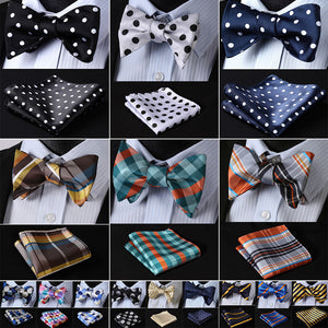 Polka Dot 100%Silk Jacquard Woven Men Butterfly Self Bow Tie BowTie Pocket Square Handkerchief Hanky Suit Set #RD2