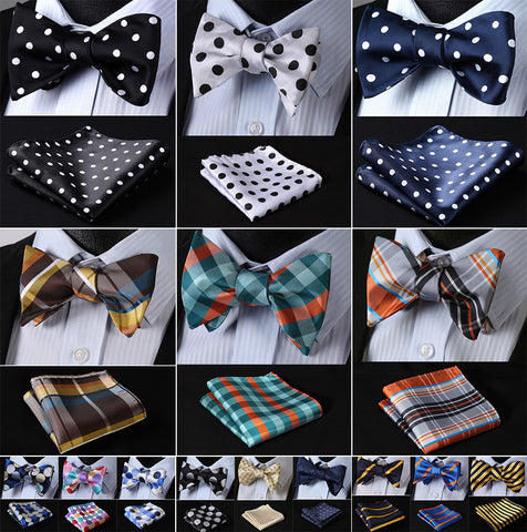 Polka Dot 100%Silk Jacquard Woven Men Butterfly Self Bow Tie BowTie Pocket Square Handkerchief Hanky Suit Set #RD2