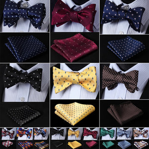 Floral Check Dot 100%Silk Jacquard Woven Men Butterfly Self Bow Tie BowTie Pocket Square Handkerchief Hanky Suit Set #RM1