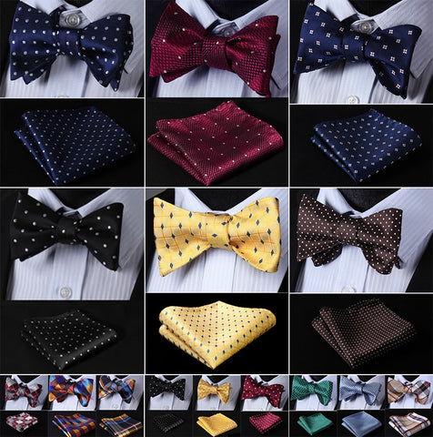 Floral Check Dot 100%Silk Jacquard Woven Men Butterfly Self Bow Tie BowTie Pocket Square Handkerchief Hanky Suit Set #RM1