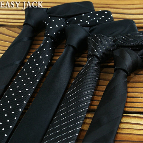 Factory Exclusive 59"  Long Mens Skinny Ties Black Polyester Silk Plaids Stripes Dots Jacquard Narrow 5cm Necktie Neck tie Party