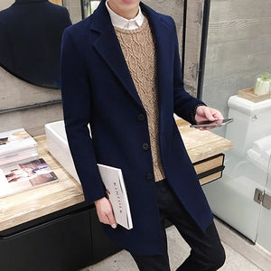 2019 Autumn and Winter New Men's Fashion Boutique Solid Color Business Casual Woolen Coats /  Male High-end Slim Leisure Jackets