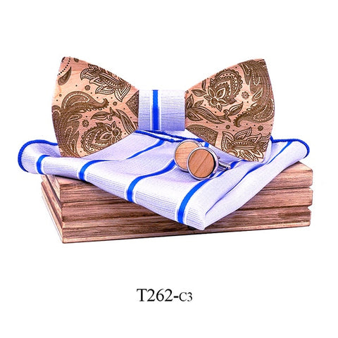 T262 3D Paisley Wooden Bow Ties for Men Wood tie Wood Gentleman Bow Ties Handmade Butterfly Wedding Party Gift for men