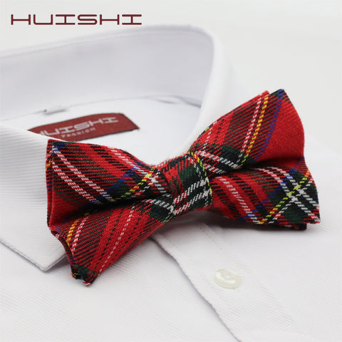 HUISHI High Quality Fashion Casual Men Polyester Check Bowtie Men's Bow Ties For Butterfly Cravat Stripe Checks Tuxedo Red Bow