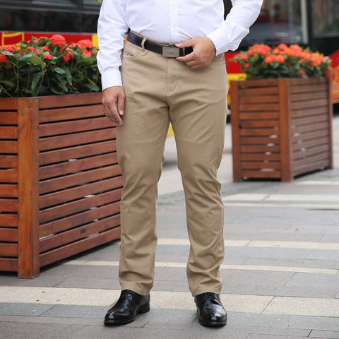 MEN KHAKI TROUSERS 2019 Summer Mens Casual Pants High Stretch Elastic Pocket Badge Trousers Male Black Red Blue Plus Size 44 46