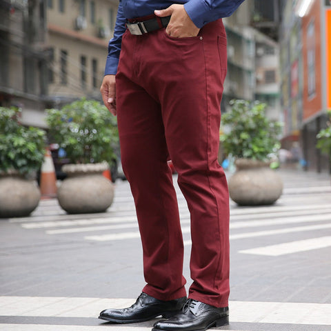 MEN KHAKI TROUSERS 2019 Summer Mens Casual Pants High Stretch Elastic Pocket Badge Trousers Male Black Red Blue Plus Size 44 46