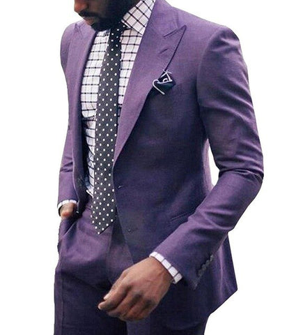 2019 New Men' s 2 pieces Suit Lavender Formal Lapel Slim Fit Tuxedos Two Button Flat Groomsmen blazer For Wedding (Blazer+pants)