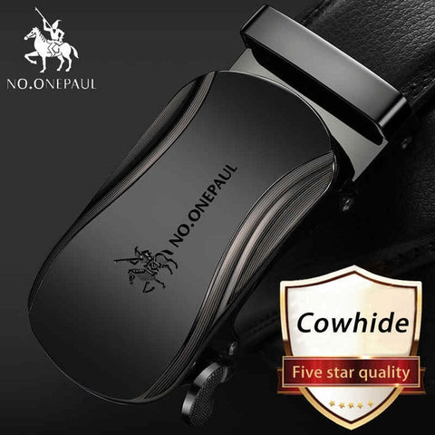 NO.ONEPAUL Brand Fashion Automatic Buckle Black Genuine Leather Belt Men's Belts Cow Leather Belts for Men 3.5cm Width WQE789