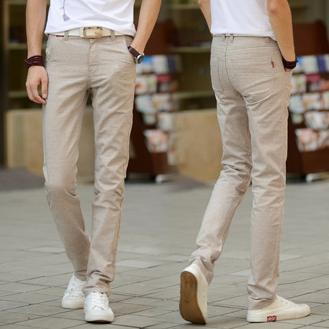 HOT SALE 2019 Summer New Mens Linen Cotton Dress Pants Corea Slim Fit Straight Bottom Flax Casual Pants Men's Leisure Trousers