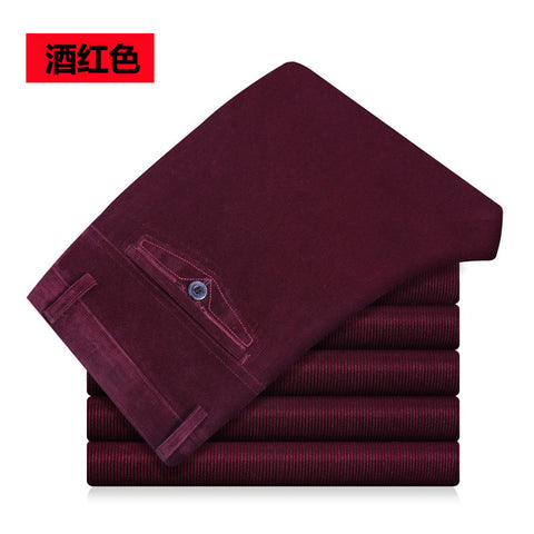 New Autumn winter men casual pants high waist elastic corduroy pants straight middle-aged Loose Solid men's trousers wash wear