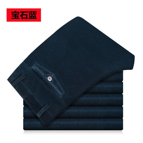 New Autumn winter men casual pants high waist elastic corduroy pants straight middle-aged Loose Solid men's trousers wash wear