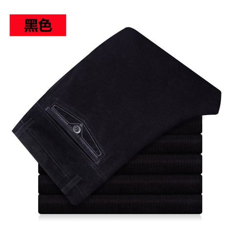 New Autumn winter men casual pants high waist elastic corduroy pants straight middle-aged Loose Solid men's trousers wash wear