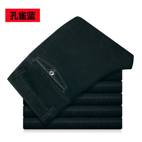 New Autumn winter men casual pants high waist elastic corduroy pants straight middle-aged Loose Solid men's trousers wash wear