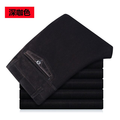 New Autumn winter men casual pants high waist elastic corduroy pants straight middle-aged Loose Solid men's trousers wash wear