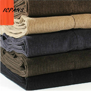 ICPANS Corduroy Men Trousers Straight Thick Warm Autumn Winter Men Pants High Waist Mens Pants Plus Size 40 42 44 46