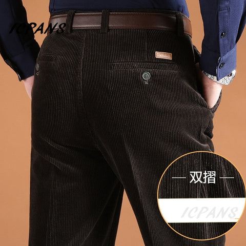 ICPANS Corduroy Men Trousers Straight Thick Warm Autumn Winter Men Pants High Waist Mens Pants Plus Size 40 42 44 46