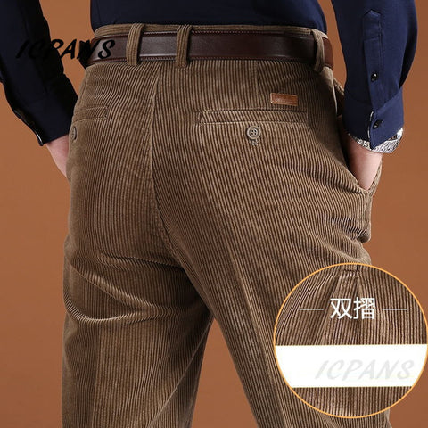 ICPANS Corduroy Men Trousers Straight Thick Warm Autumn Winter Men Pants High Waist Mens Pants Plus Size 40 42 44 46