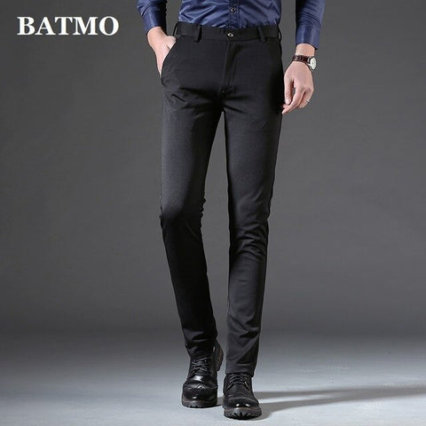 BATMO 2019 new arrival high quality cotton smart casual elastic skinny pants men,men's slim trousers ,men's pencil pants ,118