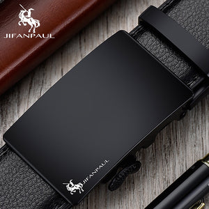 JIFANPAUL brand men's leather genuine belt black fashion alloy luxury automatic buckle youth leather simple business men's belt